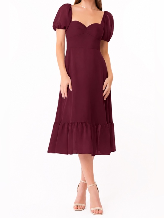 Azazie Dresses & Skirts - Azazie Baby Cabernet Midi Bridesmaid Dress Puff Sleeves Sweetheart Neck Size 6